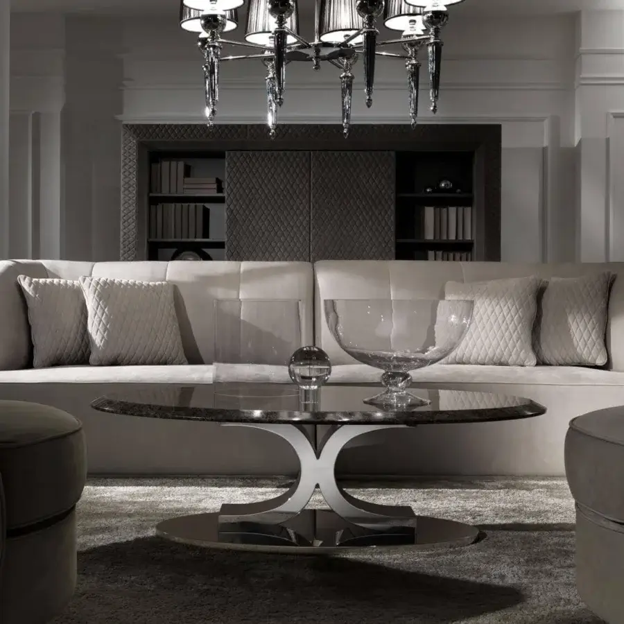 Elegant DV Home Collection Charlotte sofa with smooth matte beige textile upholstery and a solid wood structure