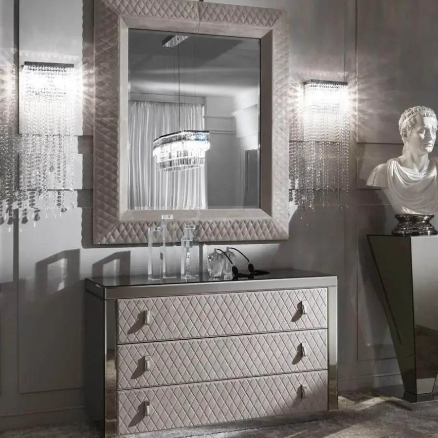 Lavish DV Home Collection Byron mirror in light beige leather with a matte finish and natural bevelled glass
