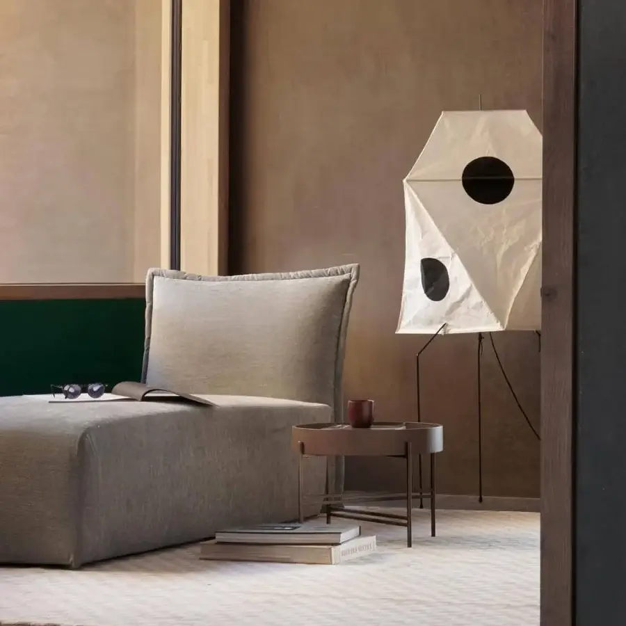 Elegant Potocco Tray side table with muted brown painted glass and curved ash edge built with light metal crossings