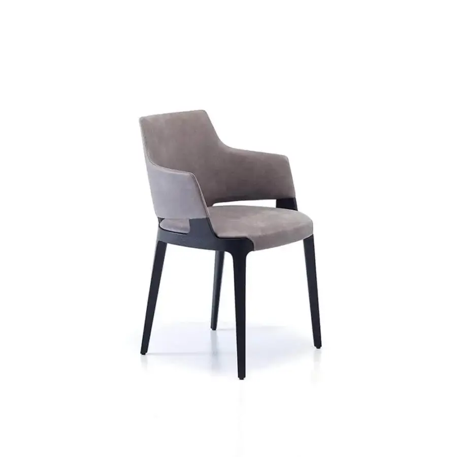 Sophisticated Potocco Velis armchair with grey textile upholstery and dark ash frame presents a modern design