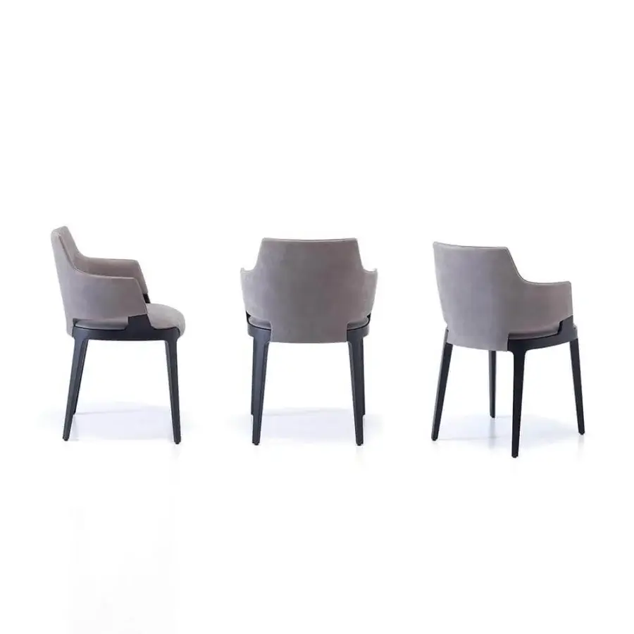 Elegant Potocco Velis armchair with smooth gray textile upholstery and dark-stained ash frame construction