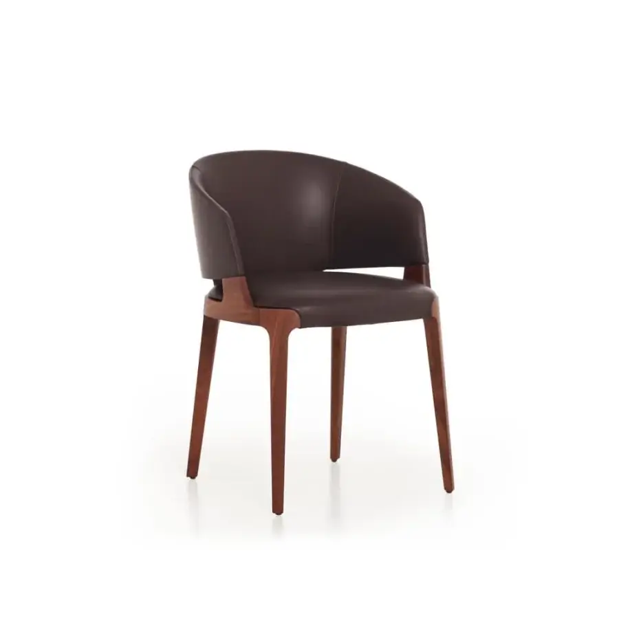 Superior Potocco Velis armchair with dark brown leather upholstery and matching dark brown ash frame