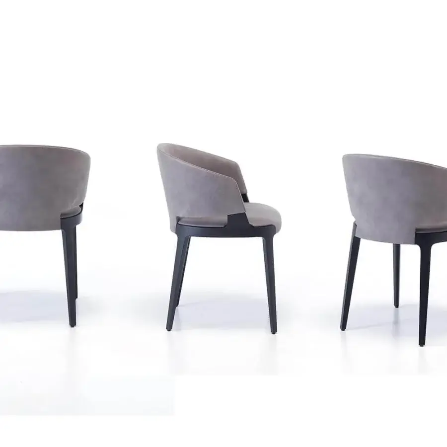 Exceptional Potocco Velis armchair with curved form upholstered in matte medium gray textile and dark-toned ash or Canaletto walnut frame