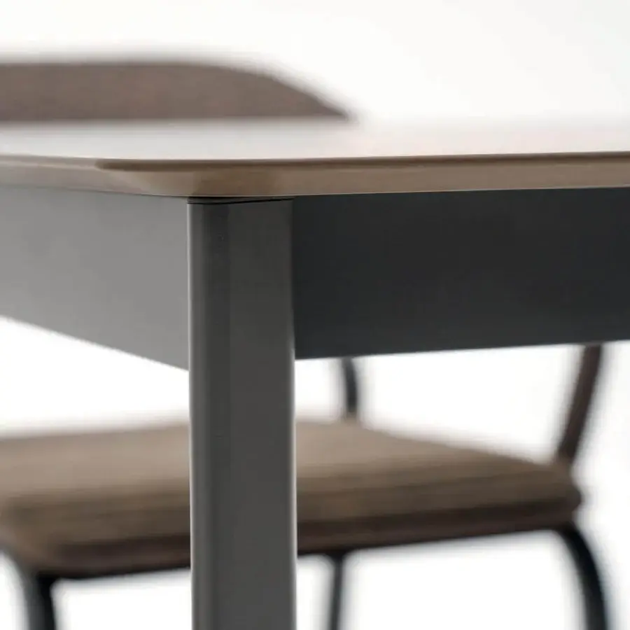 Exceptional Varaschin System table with a warm brown HPL top and powder-coated aluminum structure