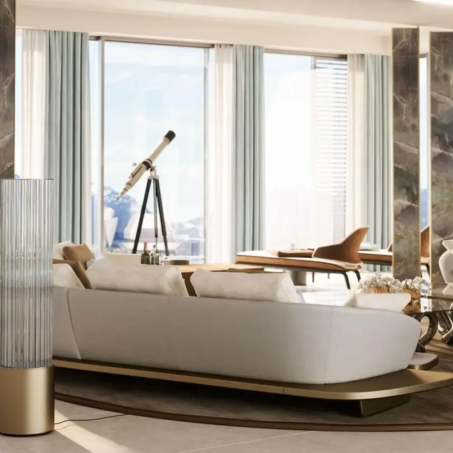 Captivating Reflex Oh room divider with 360º swiveling design and bronze finish Marble glass panels showcasing grey, brown, and gold tones