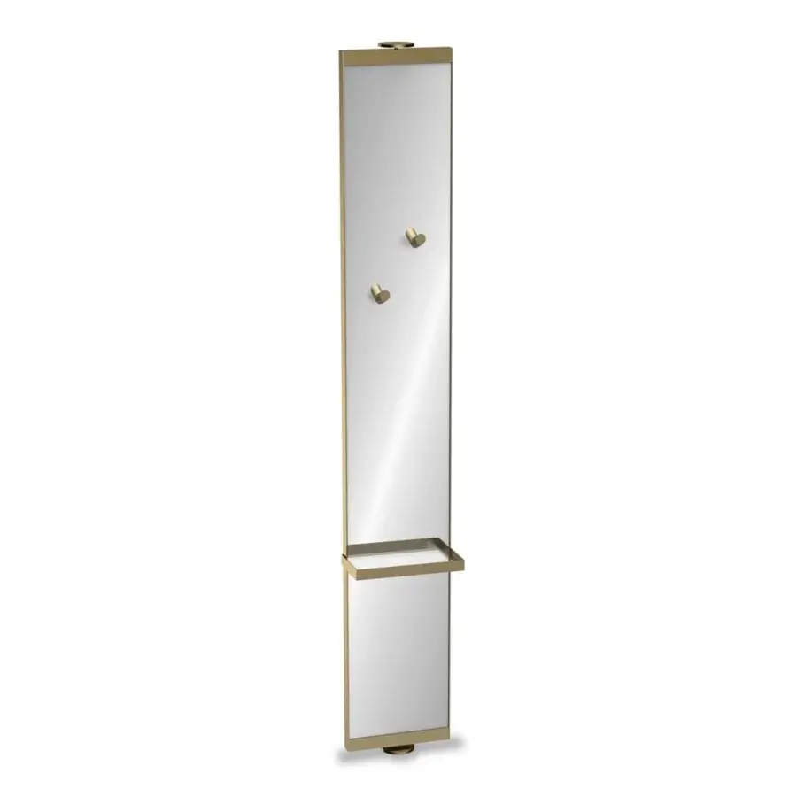 Distinguished Reflex Oh room divider with bronze structure and base, crafted in mirrored panel with integrated hooks and shelf