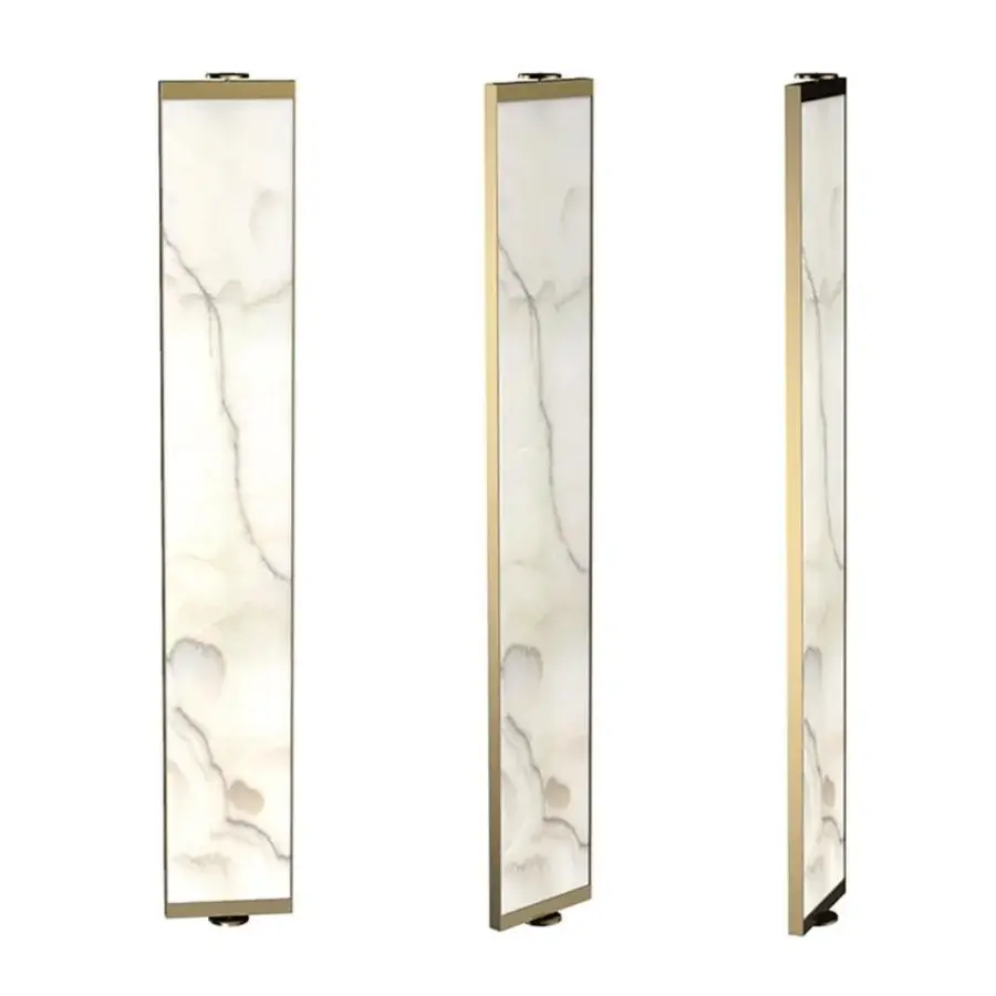 Exceptional Reflex Oh room divider with light and darker marble-like glass panels in bronze frames crafted in Italy
