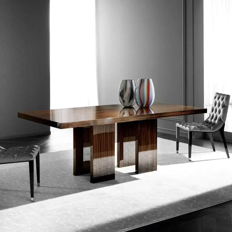 Superior Costantini Pietro Air table crafted in beech wood with a glossy eucalyptus finish and substantial vertical supports
