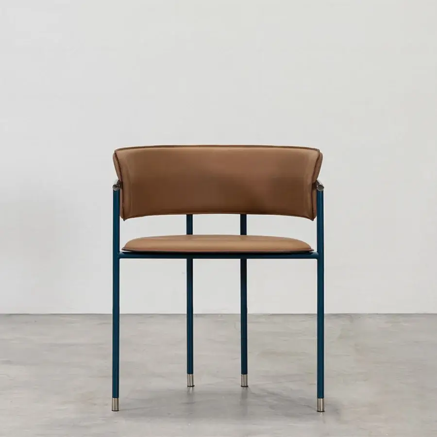 Superior Cierre1972 Mac armchair in brown leather with dark teal metal and chrome accents