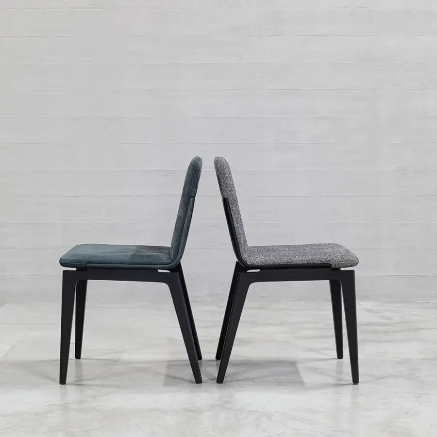 Superior Cierre1972 Marlon chair with dark wood frame, dark teal and subtly textured gray fabric upholstery