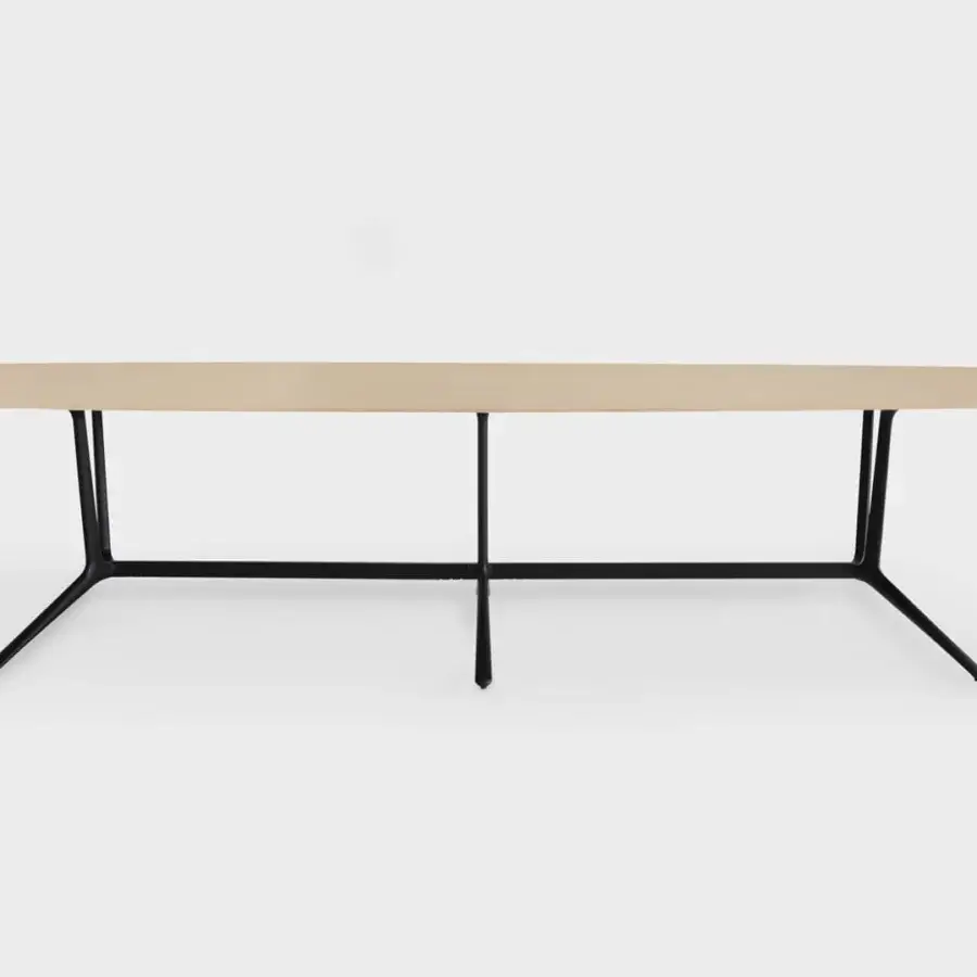 Elegant Lapalma Trail conference table with a light tan MDF top and sleek powder-coated black aluminum base