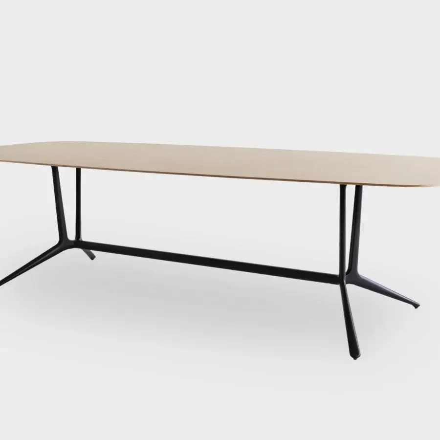 Superior Lapalma Trail conference table with a light wood tabletop and black powder-coated die-cast aluminum legs