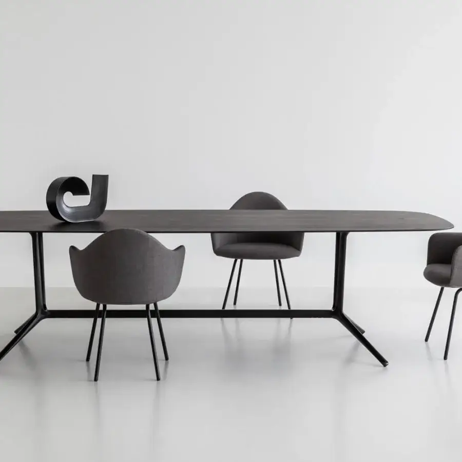 Distinguished Lapalma Trail conference table with a dark steel top and powder-coated aluminum base in a matte finish