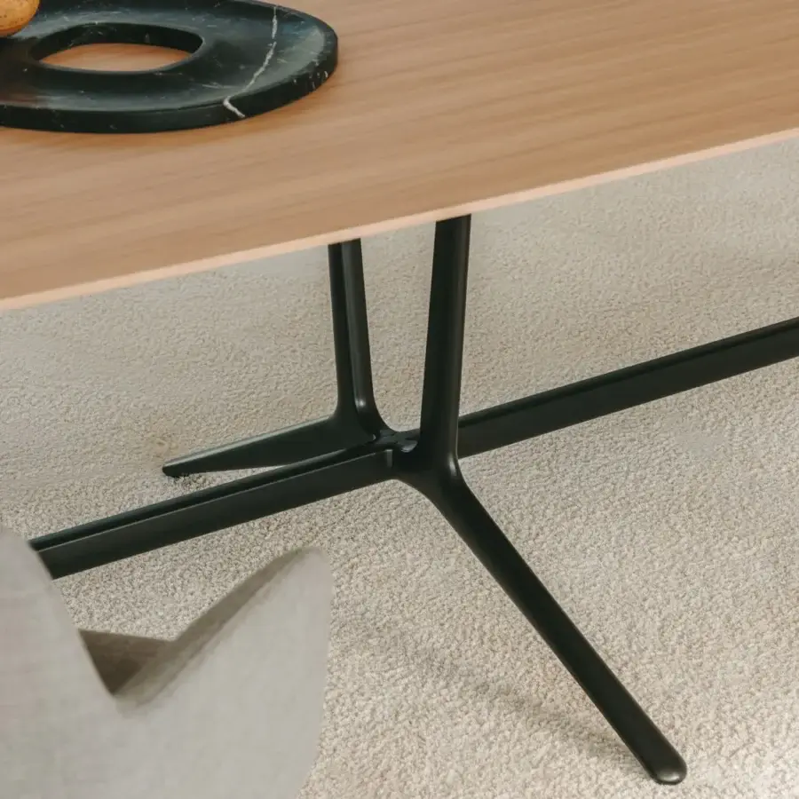 Elegant Lapalma Trail conference table with a light natural finish and lacquered edges built upon a powder-coated die-cast aluminum base