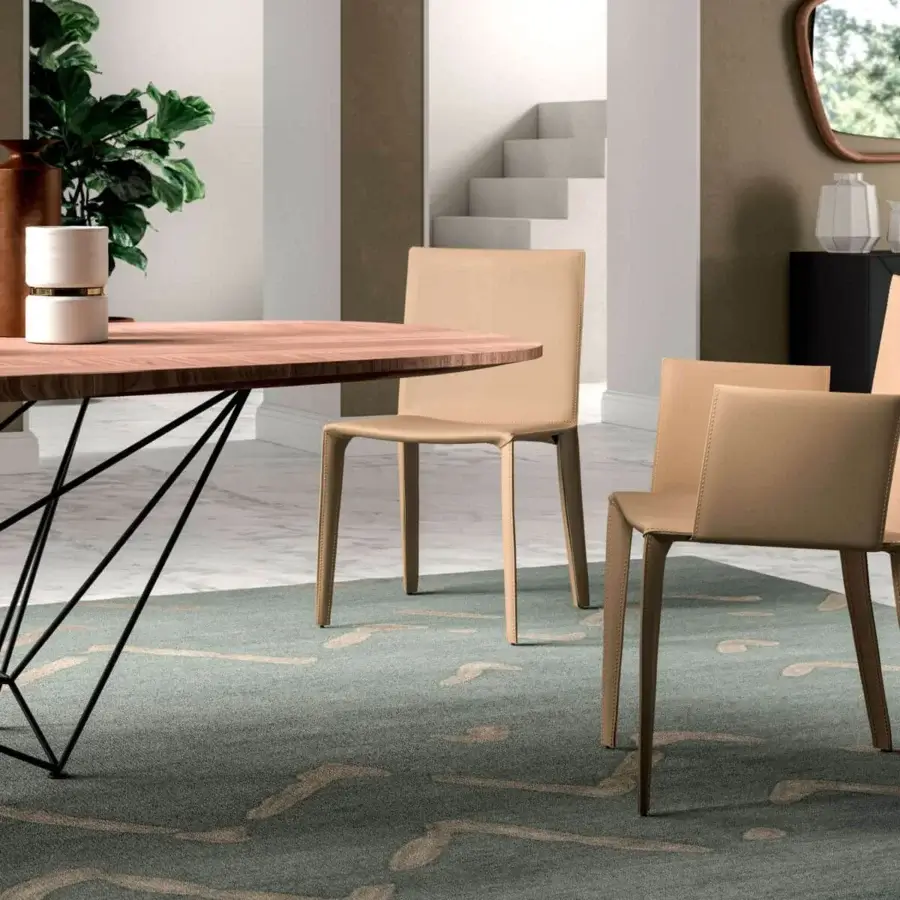 Superior Ozzio Italia Frisbee chair with light tan textile and smooth matte finish offers contemporary geometries