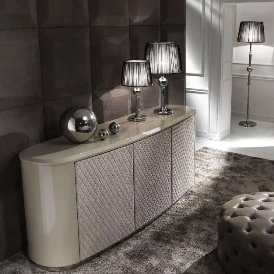 Distinguished DV Home Collection Vogue sideboard in MDF with shining lacquer and diamond-quilted leather doors crafted in Italy