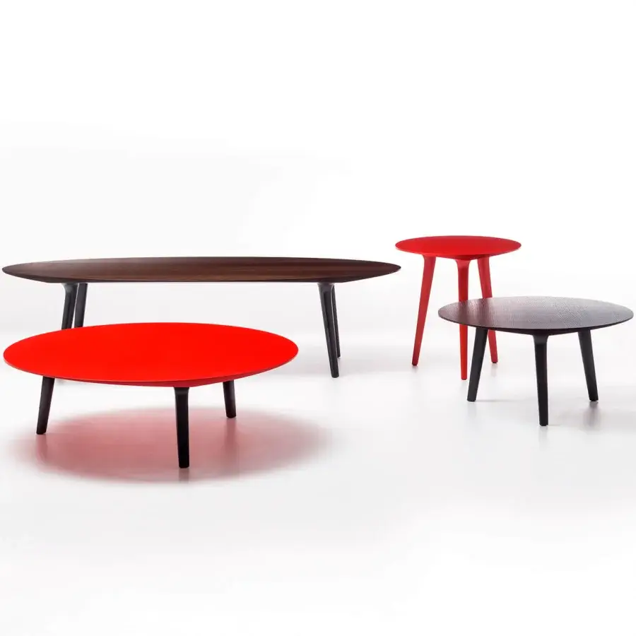 Distinguished Bross Ademar coffee table with a dark brown premium wood top and lacquered legs crafted in Italy