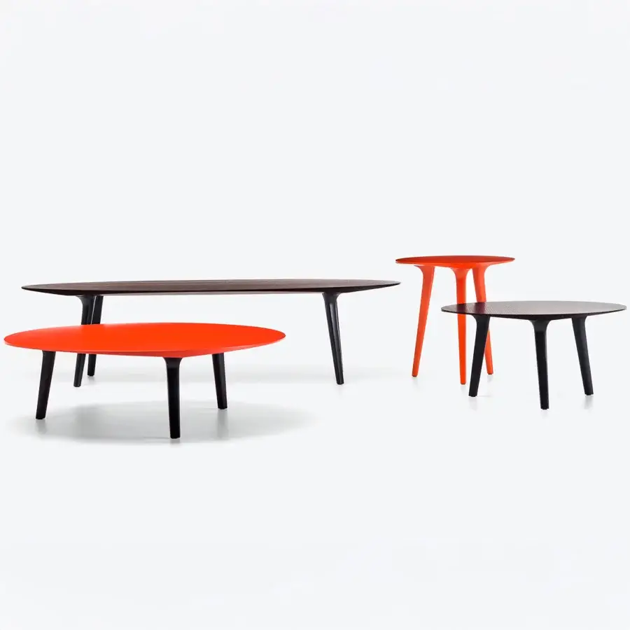 Elegant Bross Ademar side & coffee table with lacquered legs and premium wood top in matte finish