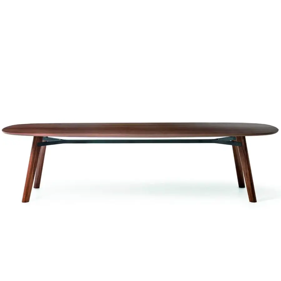 Elegant Bross Beleos table with dark brown wooden top and bronze lacquered metal beam crafted in Italy