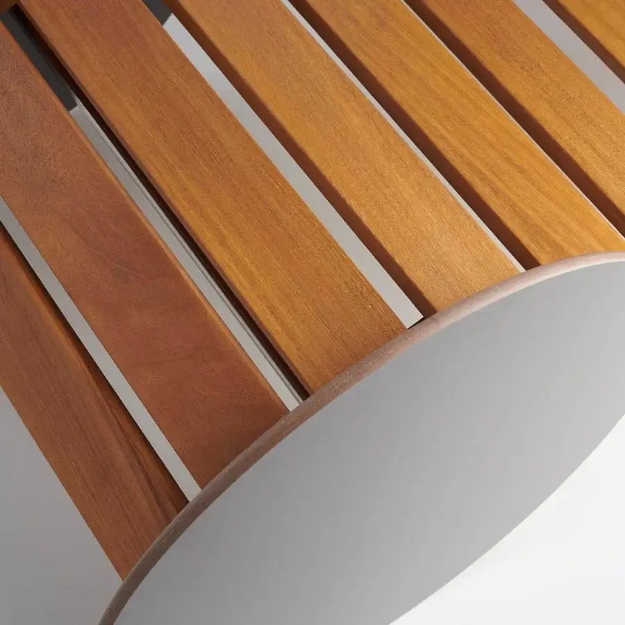 Distinguished Potocco Suno lounger with Iroko wood slats and a matte gray base exhibiting a contemporary minimalist aesthetic