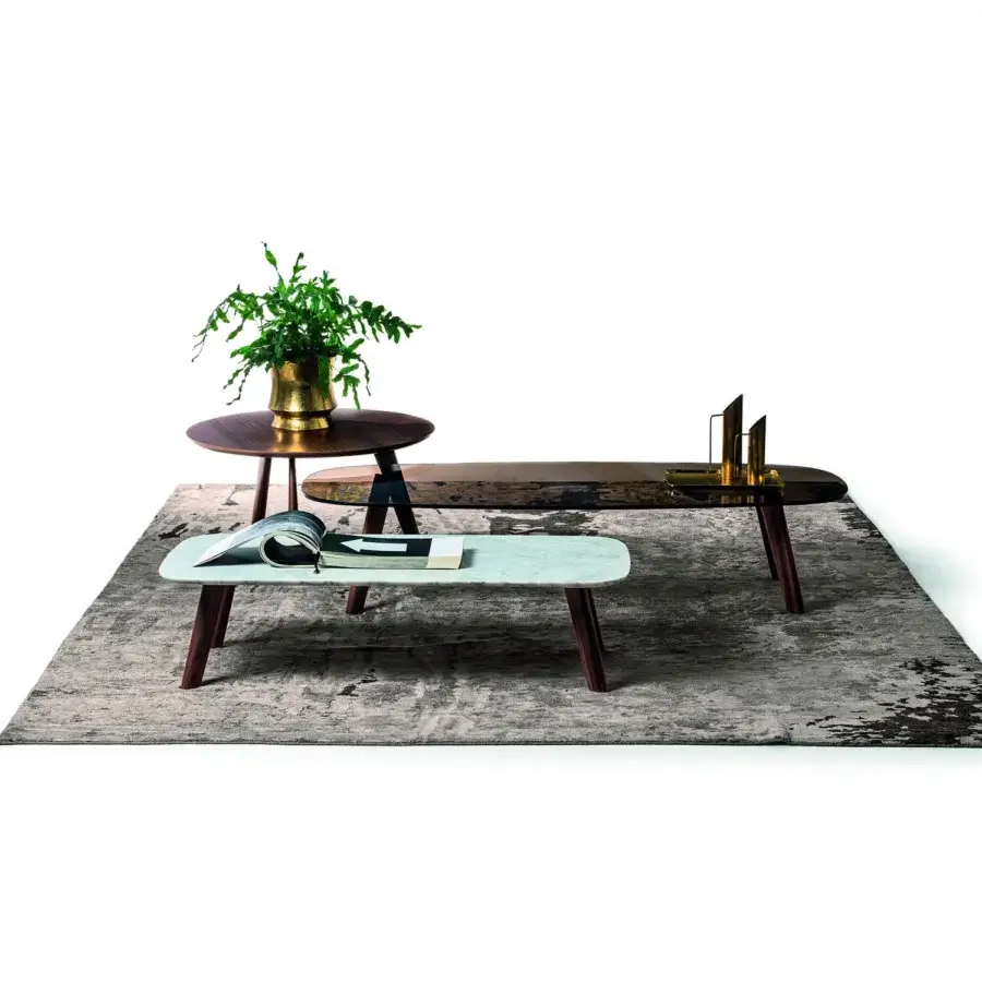 Distinguished Bross Beleos coffee table with round wood top and sleek matching legs in satin finish