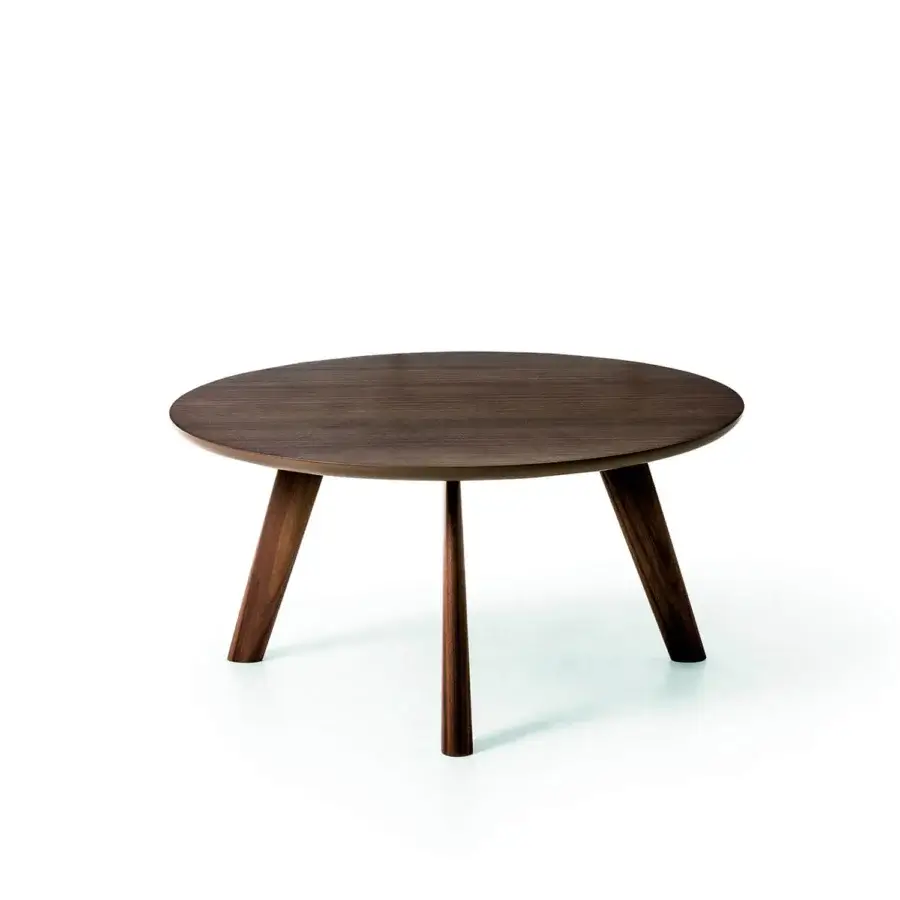 Exceptional Bross Beleos coffee table with dark brown wood top and tapered legs in a smooth matte finish