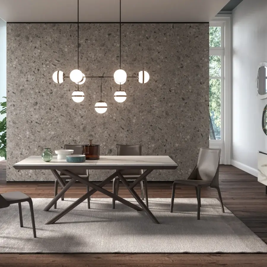 Exceptional Ozzio Italia Plana sideboard with marble glass doors, sides and top in white and grey finish crafted with painted metal legs