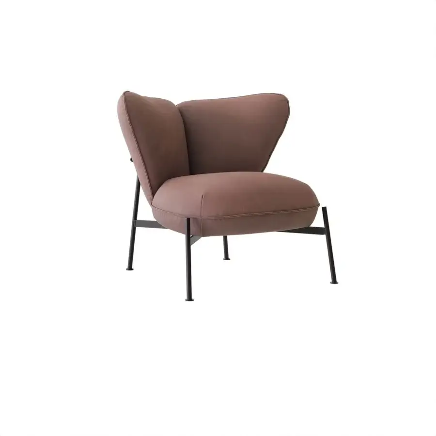 Superior Cierre1972 Gina lounge chair in light-brown textile with matte finish and sleek black metal legs