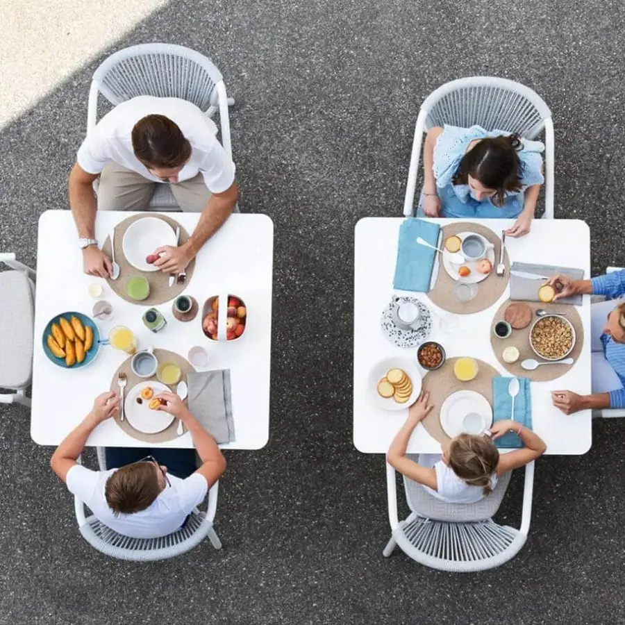 Superior Varaschin Smart armchair with light grey woven VAR#TEX and matte white powder-coated aluminum structure