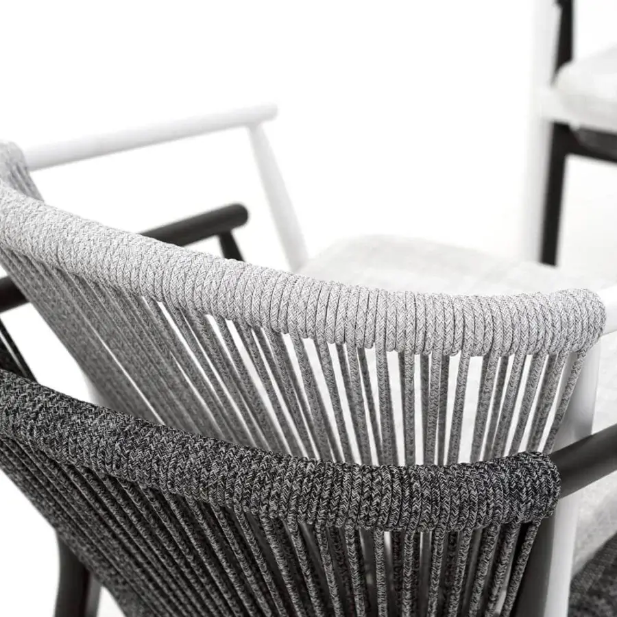 Superior Varaschin Smart armchair with a light gray VAR#TEX seat and back, built with powder coated aluminum frame