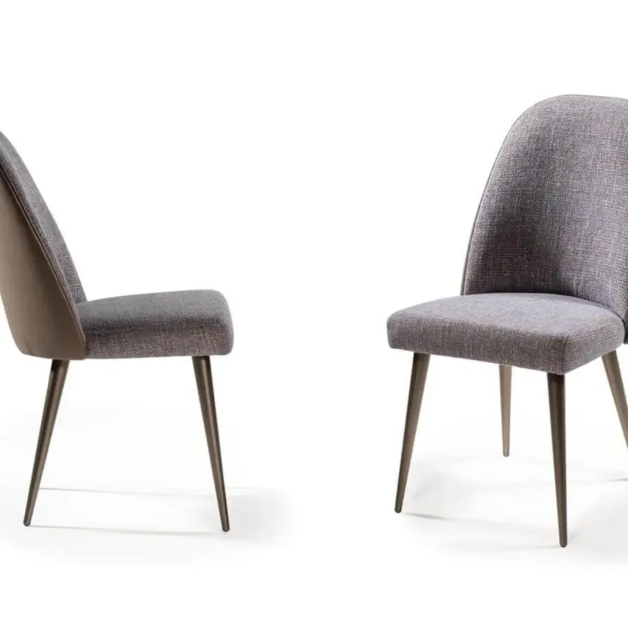 Distinguished Reflex Ludwig chair with textured matte gray textile upholstery and bronze-like metal legs crafted in Italy