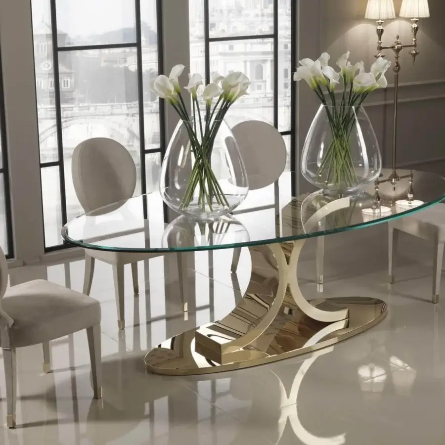 Distinguished DV Home Collection Adler chair with light beige leather and quilted backrest built with beech wood and stainless steel feet