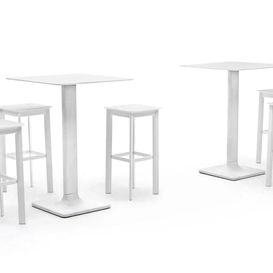 Superior Varaschin Plinto bar table with HPL top and aluminum base in a crisp white finish