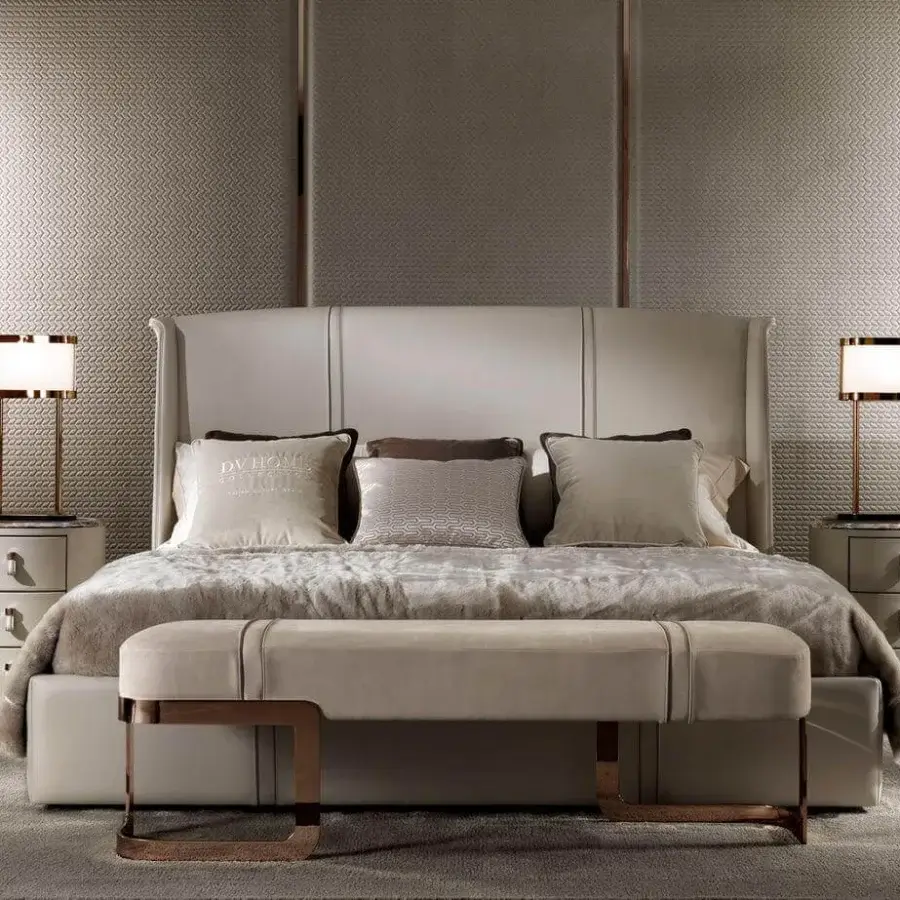 Distinguished DV Home Collection Adler Plus nightstand with glossy light cream wood and metallic knobs crafted in Italy