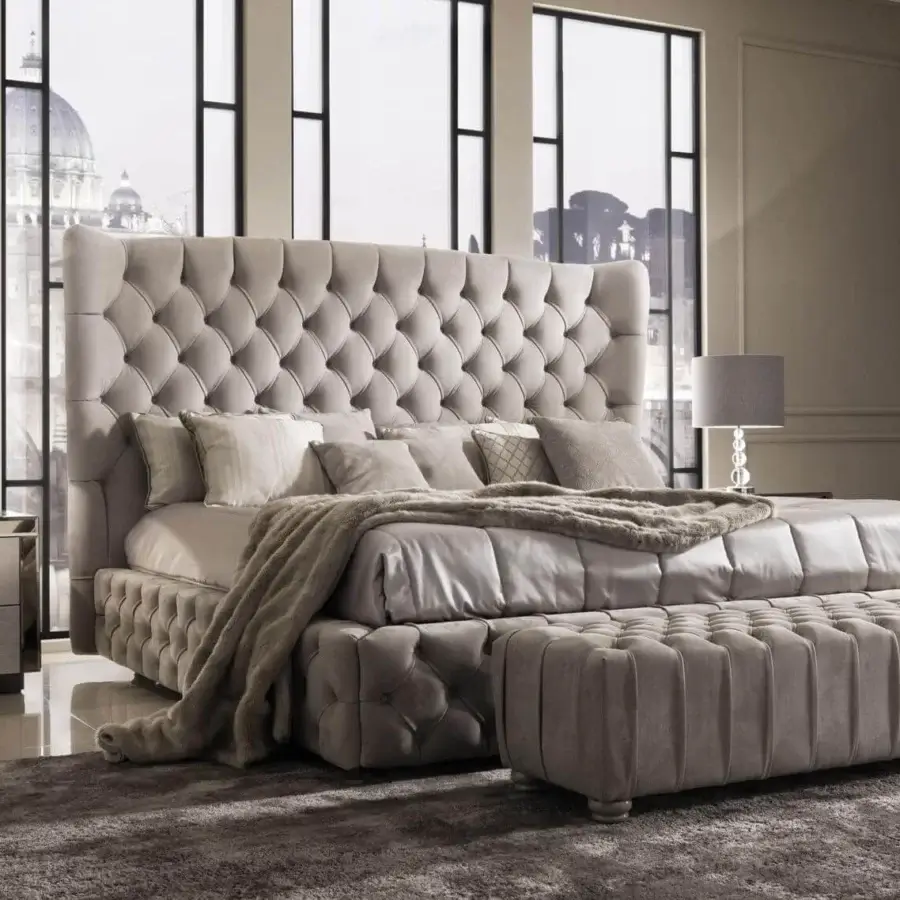 Exclusive DV Home Collection Envy nightstand built in beveled mirror with a stainless steel base crafted in Italy