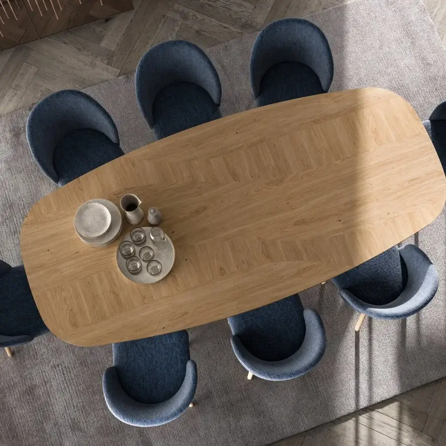 Elegant Ozzio Italia 4x4 table with painted metal base and light brown chevron patterned wood top