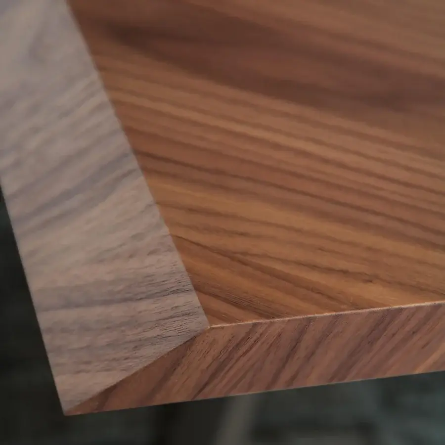 Superior Ozzio Italia 4x4 table built with painted metal and warm brown wood, displaying a smooth finish