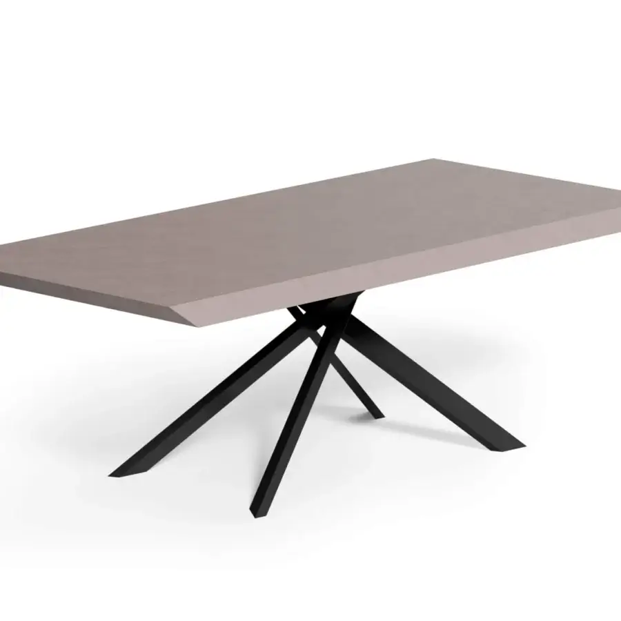 Exceptional Ozzio Italia 4x4 table with a light grayish-beige tabletop and sleek black painted metal legs