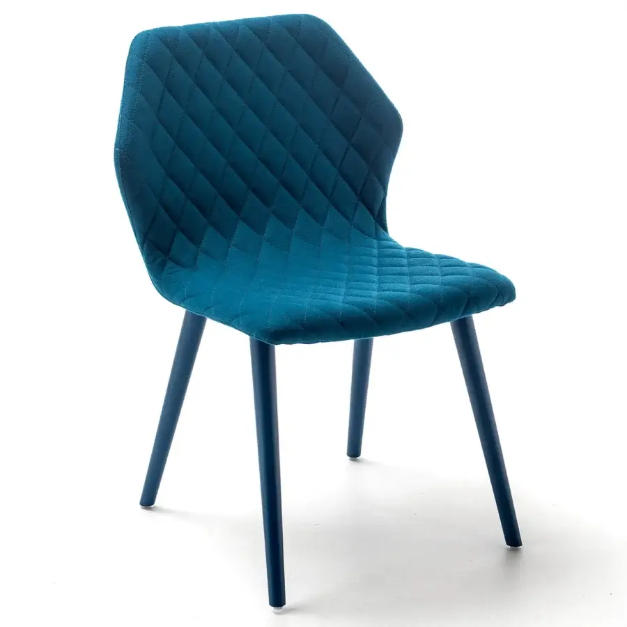 Sophisticated Bross Ava chair with teal quilted textile upholstery and lacquered metal legs crafted in Italy