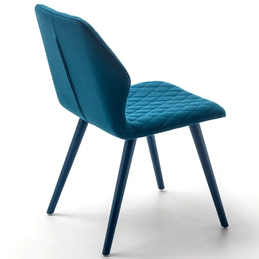 Exceptional Bross Ava chair with fully upholstered shell, quilted inner back, and lacquered teal metal legs