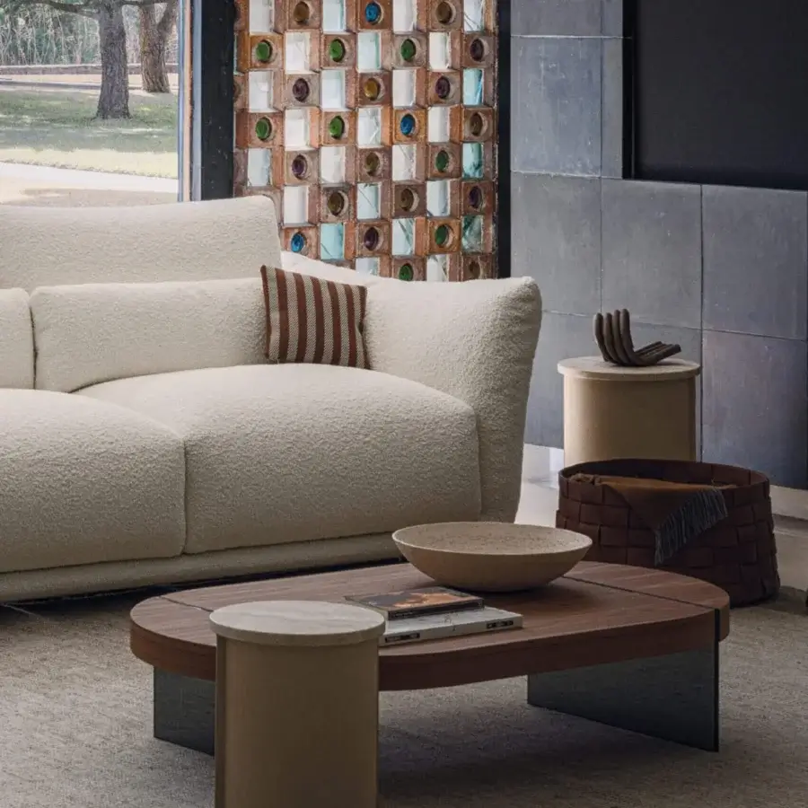 Elegant Cierre1972 Byron coffee table with medium brown wood and gray metal built with a smooth finish