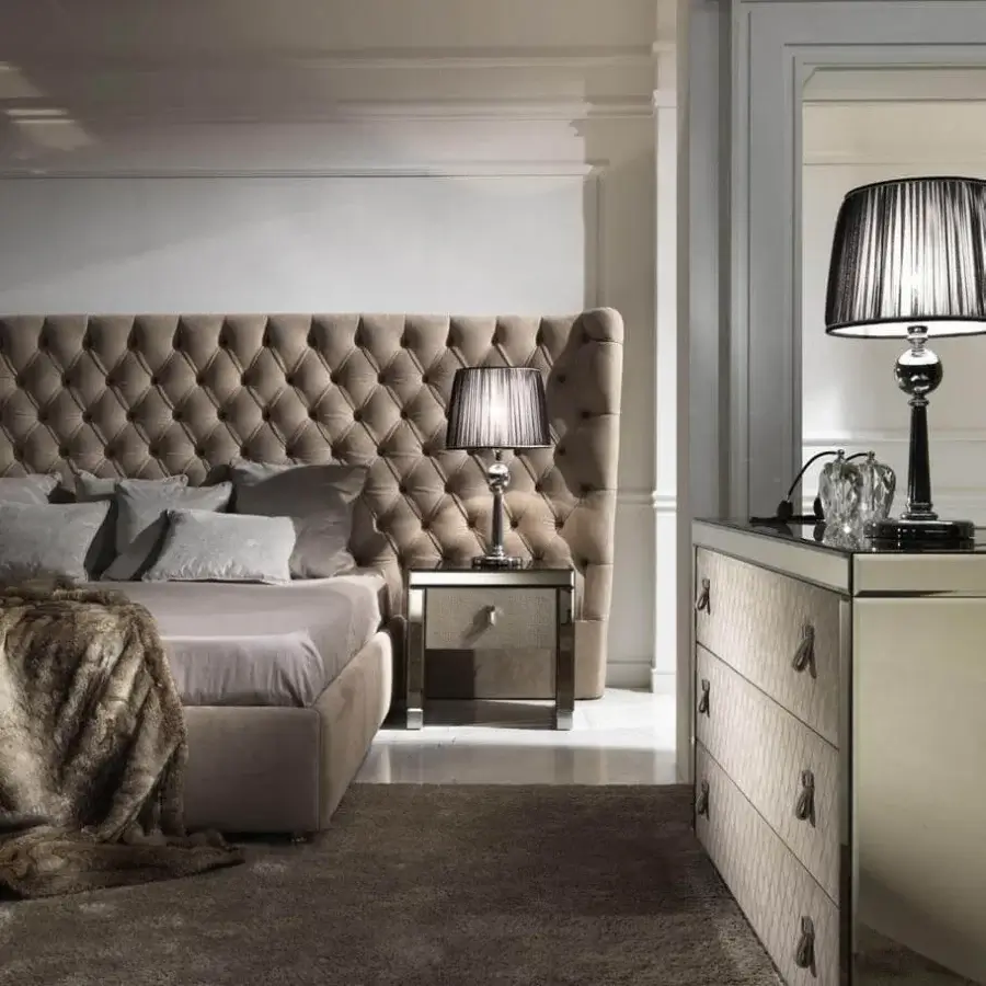 Superior DV Home Collection Vogue Maxi bed with soft neutral beige upholstered textile and multilayer structure