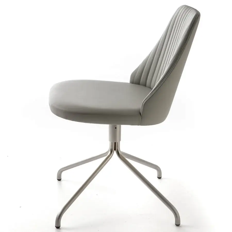 Distinguished Bross Break swivel chair upholstered in light gray fabric with a quilted backrest and matte metal base