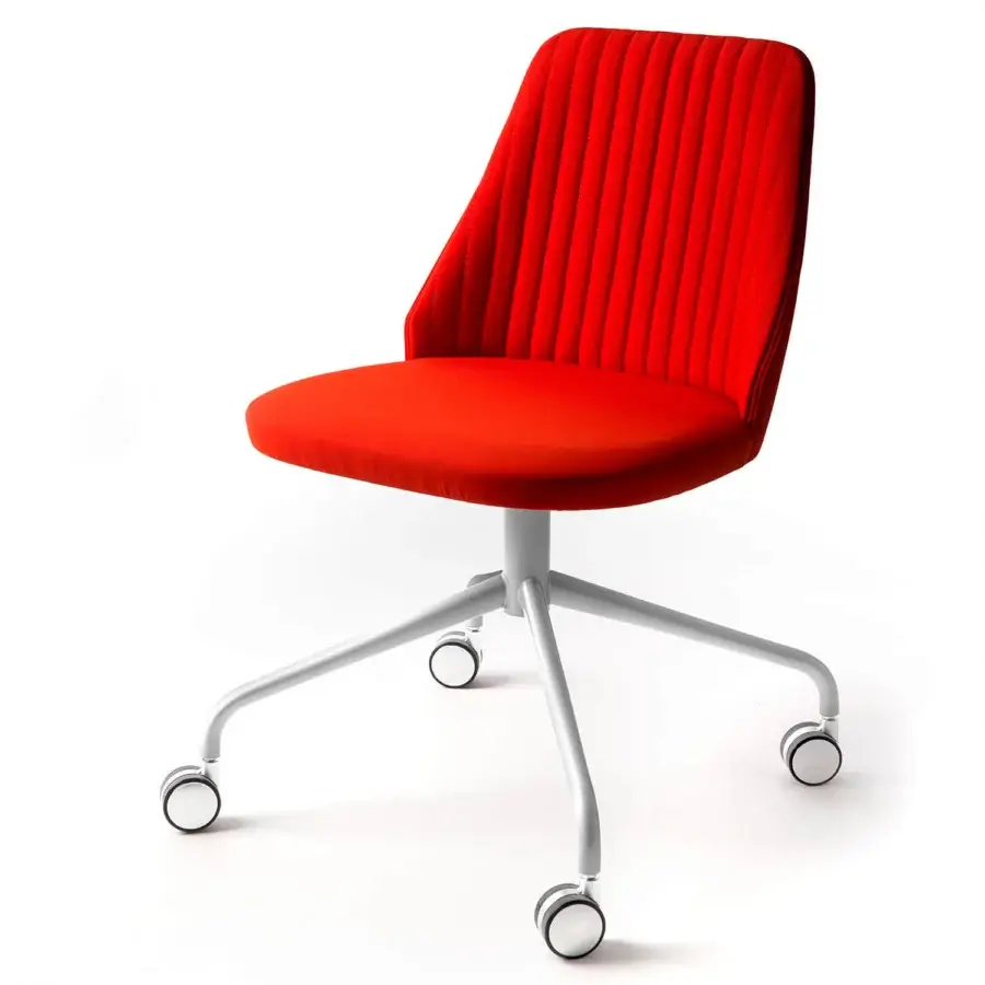 Superior Bross Break swivel chair with red textile upholstery and light gray metal base embodying modern design