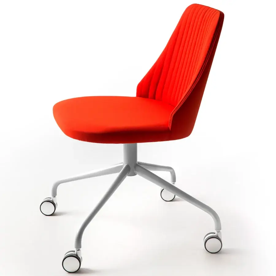 Exceptional Bross Break swivel chair with vibrant orange fabric upholstery and a light gray metal base crafted with quilted detailing