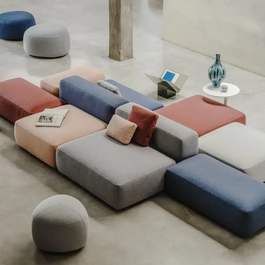 Distinguished Lapalma Kipu ottoman crafted in matte gray removable fabric offering a unique triangular form