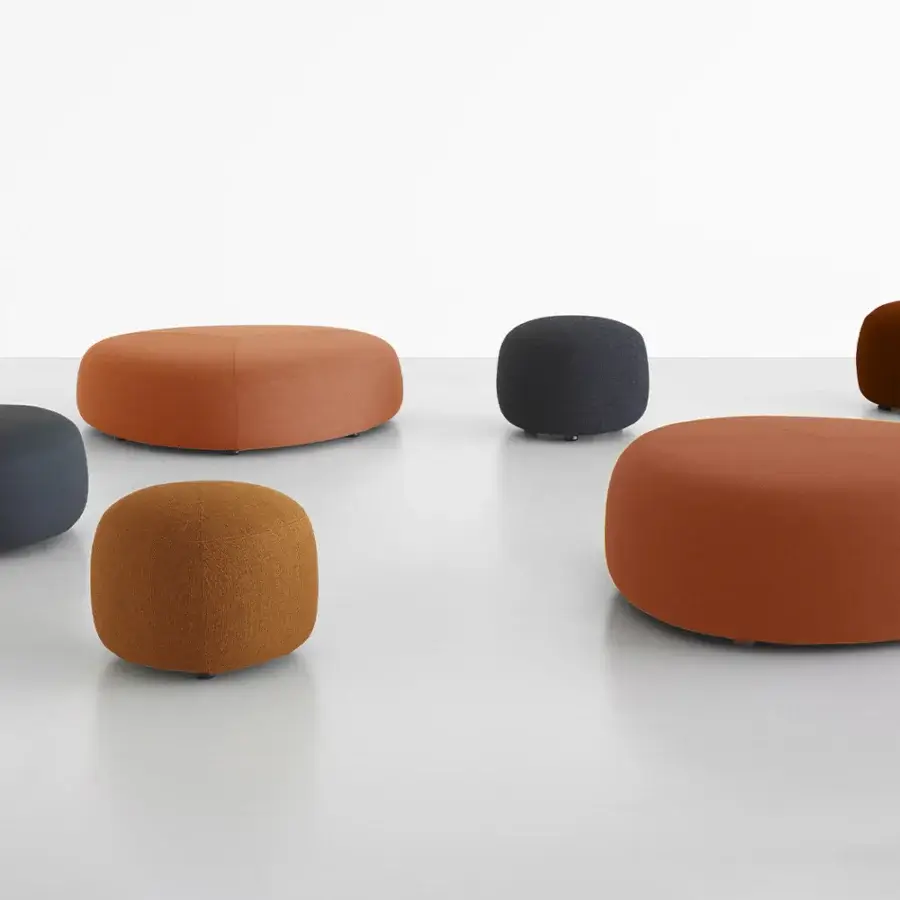 Sophisticated Lapalma Kipu ottoman built with earth-toned textiles and fire-retardant foam exhibiting a matte finish