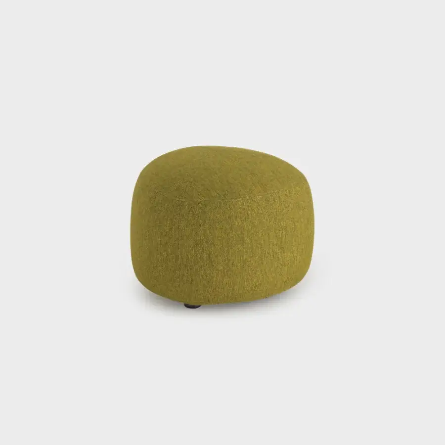 Exceptional Lapalma Kipu ottoman crafted in muted yellowish-green textured fabric with a rounded triangular form