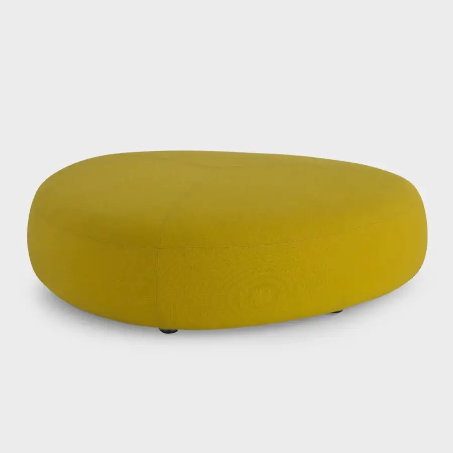 Captivating Lapalma Kipu ottoman presents a rounded triangular form upholstered in muted yellow removable fabric