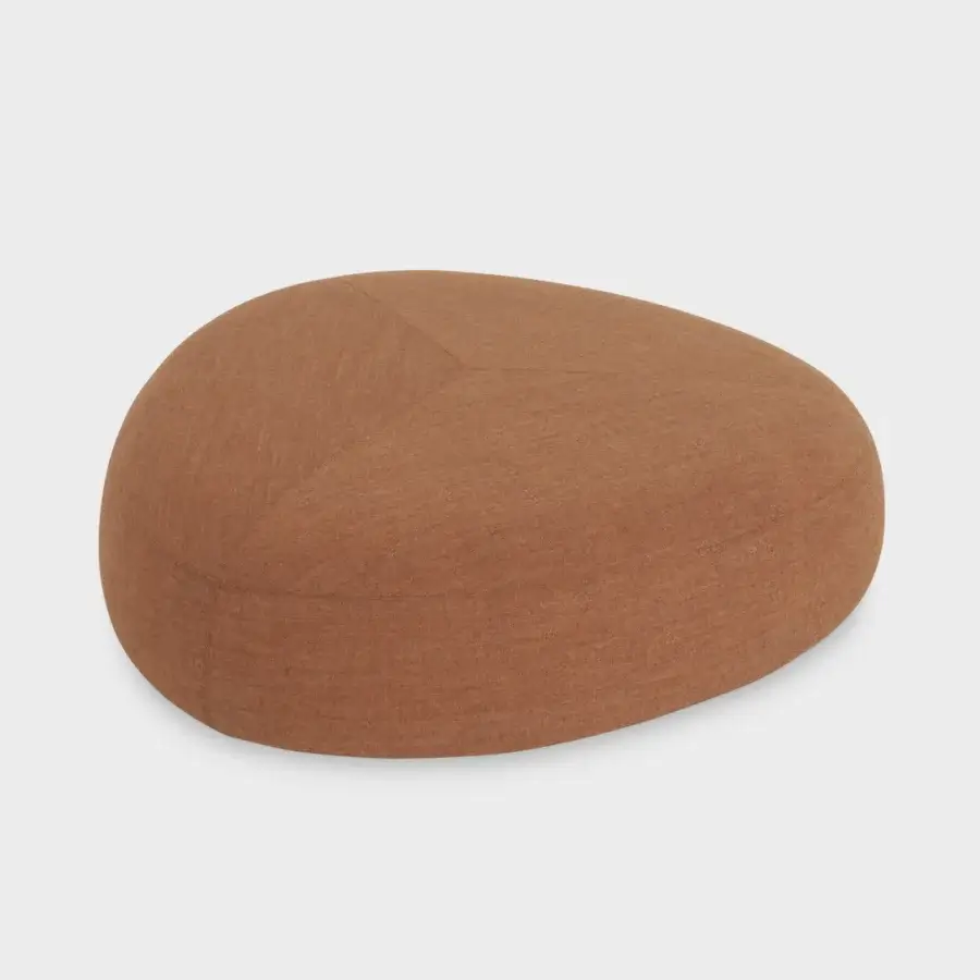 Superior Lapalma Kipu ottoman presents a distinctive pebble form upholstered in warm brown woven fire-retardant material with seamless finish
